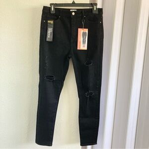 SIMPLE SOCIETY Women’s High Rise Ankle Skinny Distressed Black Jeans 13/31